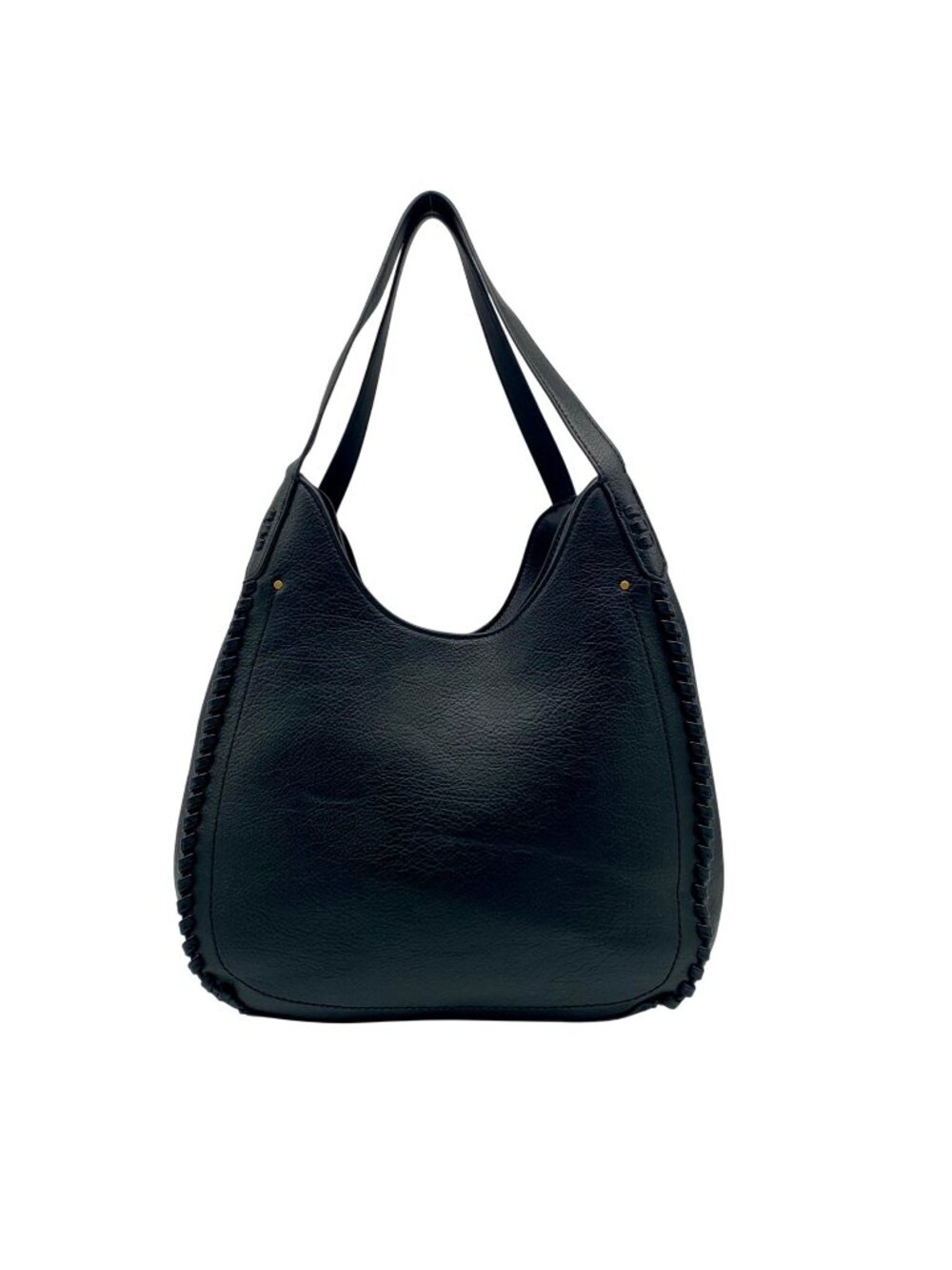 Style & Co Black Pebbled Leather Whipstitch Triple Compartment Hobo Bag